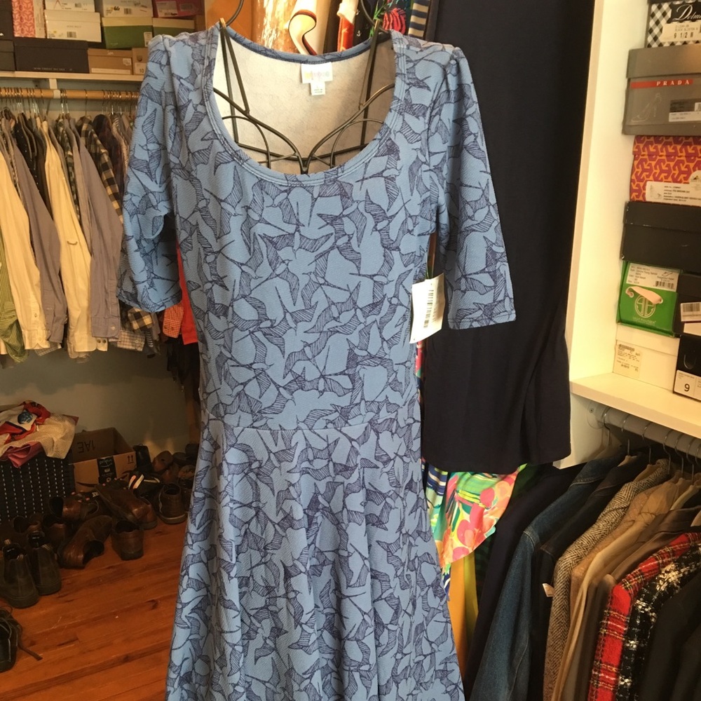 Lularoe Large L Nicole Dress! Blue Seagulls NWT